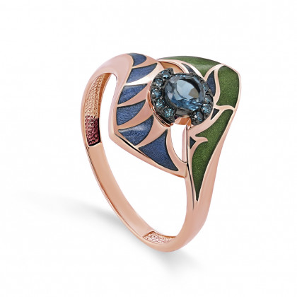 Кольцо из золота с бриллиантом и топазом london blue
